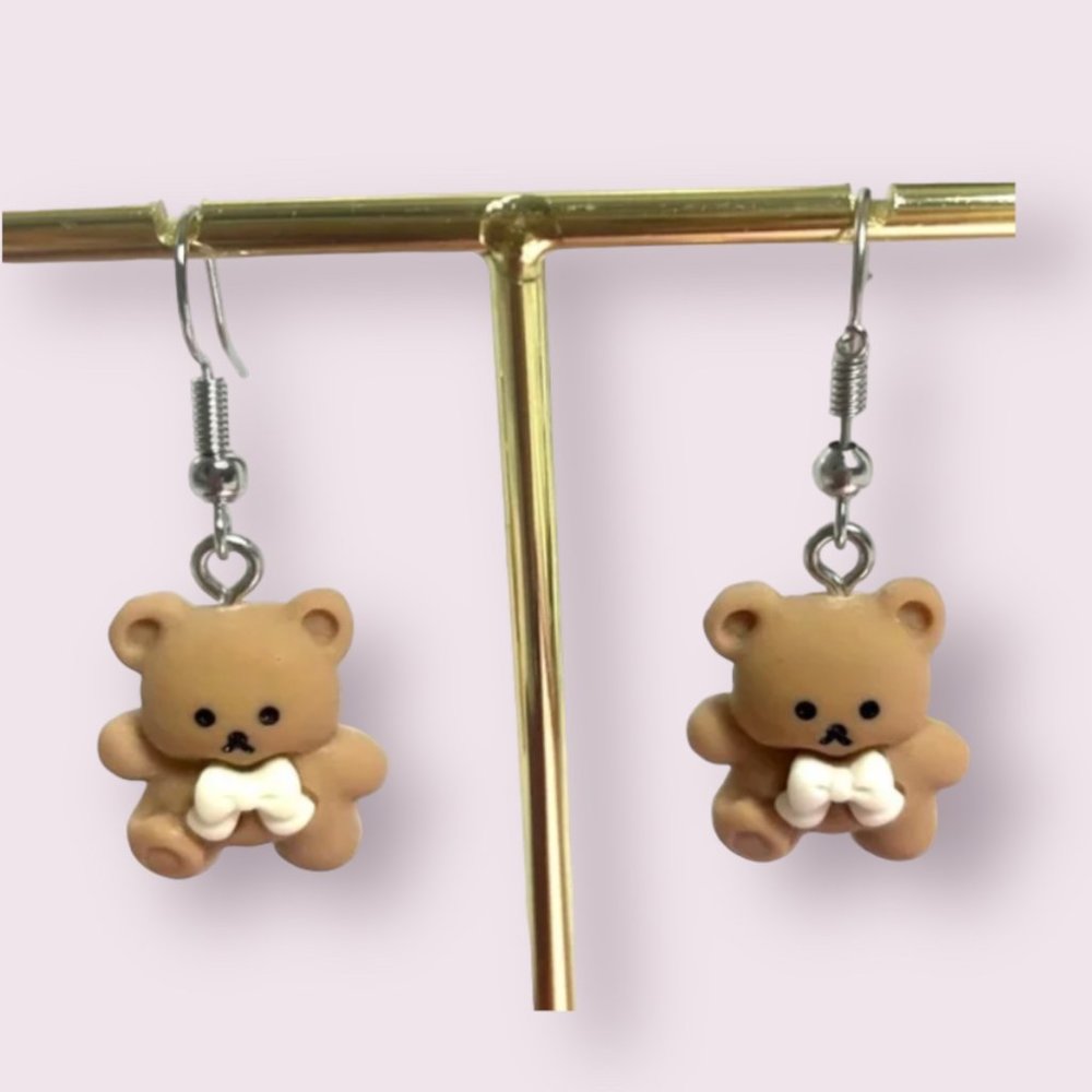 ⭐️❤️ FREE Bear Love Bow Animal Girly Drop Pop Art Artsy Kids Chic Hip Earrings